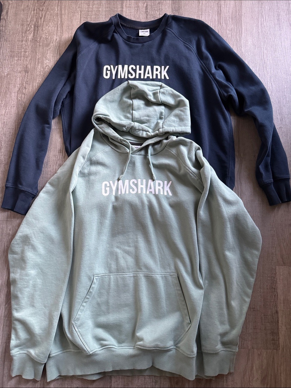 Gymshark Navy Crewneck & Sage Green Hooded Sweatshirt Set
